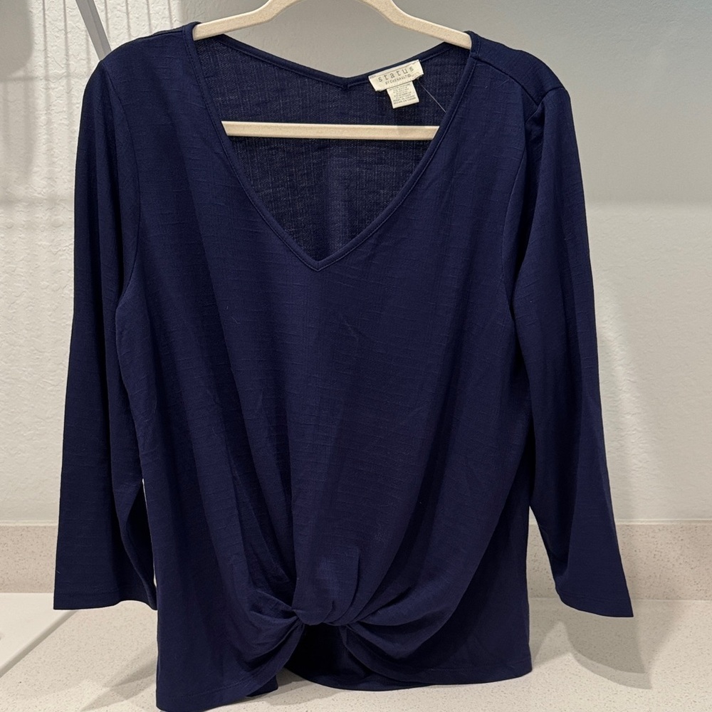 Navy Twist Front Blouse